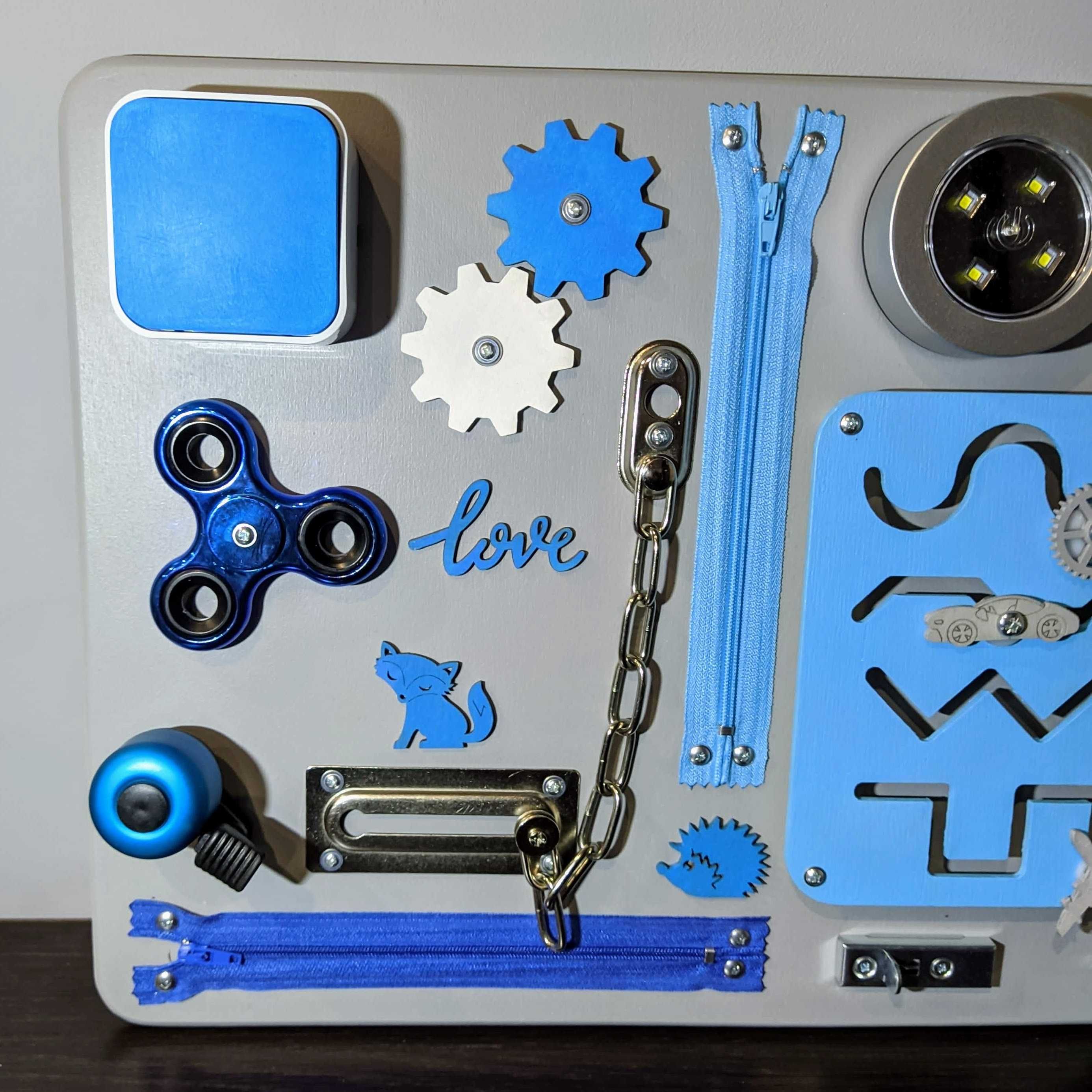 Tablica manipulacyjna Montessori edukacyjna 40x30cm -niebieski + szary