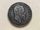 Италия 5 лир 1869г. Король Виктор Эммануил II серебро 900пр.