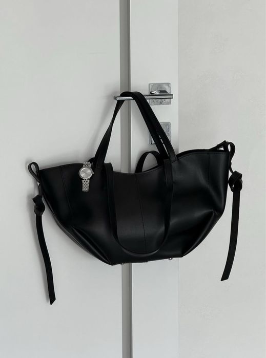 Нова трендова чорна сумка шопер з екошкіри