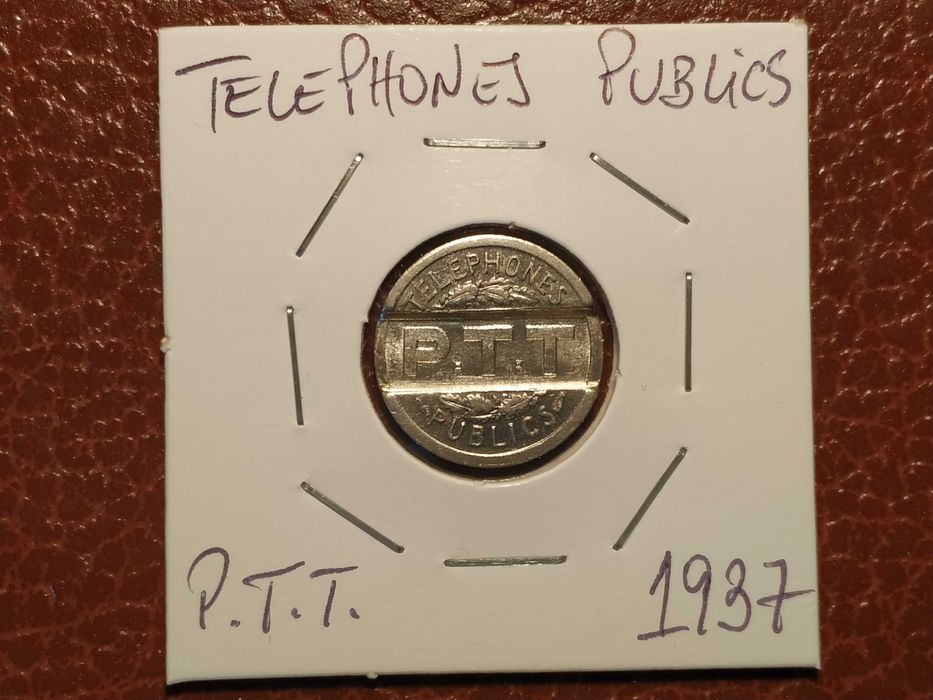 Ficha francesa para os telefones (telephones publics P.T.T. 1937)