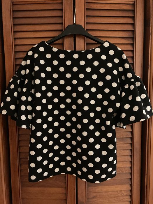 Bluzka Reserved groszki czarna kropki falbanka 36 S