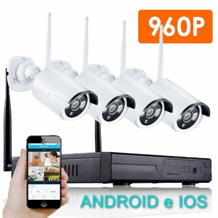 sistema 4 cameras wifi HD 960p disco 4tb video vigilancia Android Ios