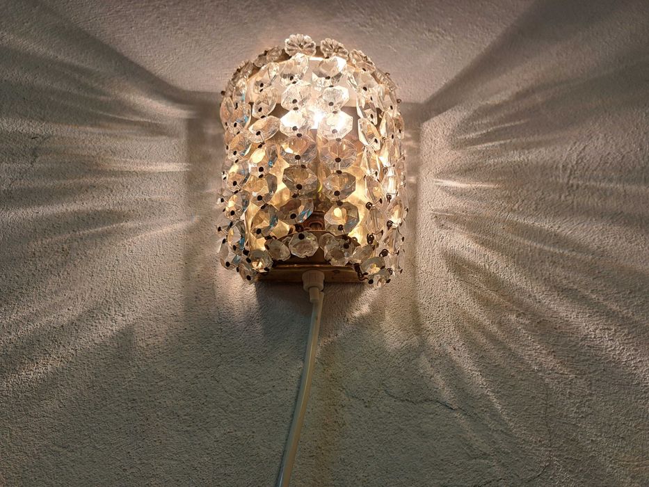 Kinkiet kryształowy mosiężny z wyłącznikiem Austria, 70-te