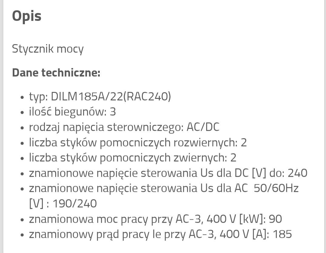 Stycznik Dilm 185A oraz inne używane i nowe