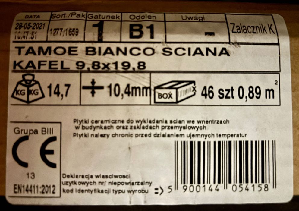 Glazura Tamoe Paradyż 9,8 x 19,8 cm biała 0,89 m2