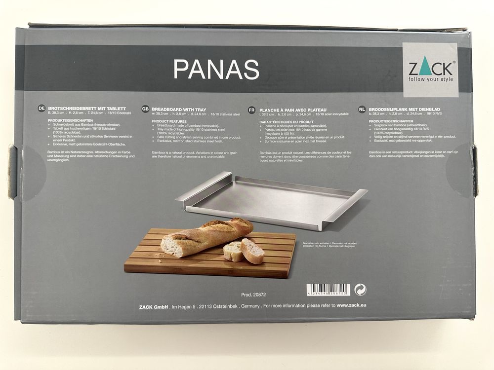 Tábua de Cortar Pão com Tabuleiro de Inox Zack