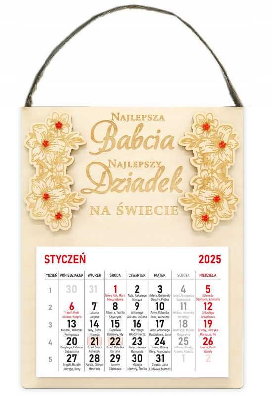 Kalendarz Ścienny 2025 DZIEŃ BABCI i DZIADKA na prezent do zawieszenia