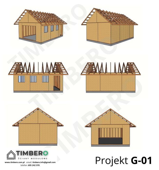 Garaż Szkieletowy Drewniany C24. KONSTRUKCJA. Projekt G-01