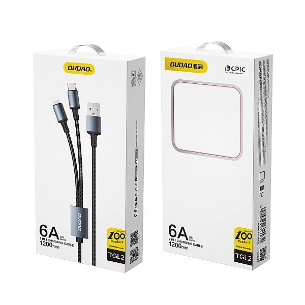 Dudao kabel przewód Usb 2w1 do ładowania Usb-a - Usb-c / Lightning 6a