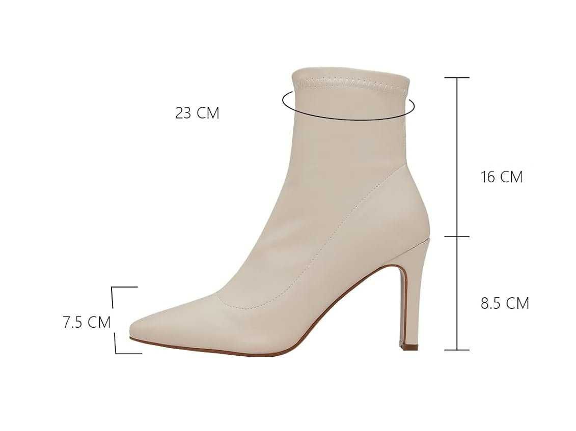 Buty damskie na obcasie, botki ecru, skóra ekologiczna, rozmiar 39