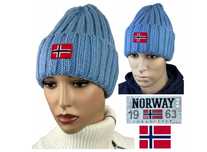 Czapka zimowa ciepła NORWAY 1963 norweska jak napapijri BŁĘKITNY
