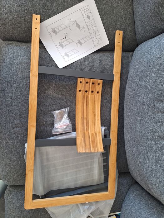 Nowy Relaxdays Bambusowy wieszak na ręczniki, z półką i 3 drążkami