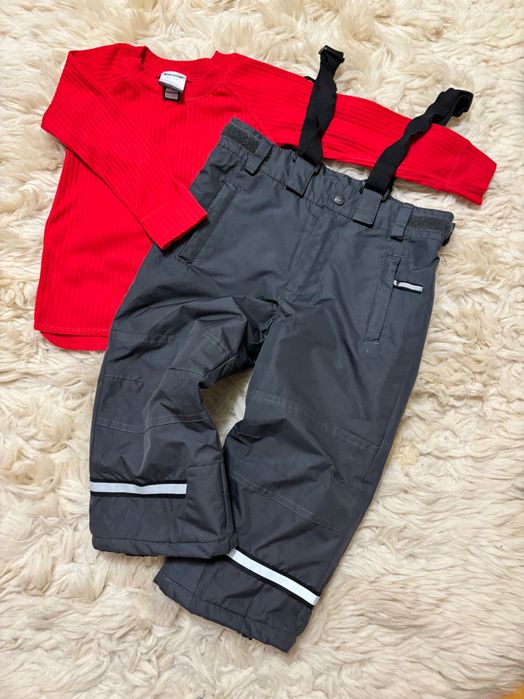Spodnie zimowe szelki podkoszulka termiczna czapka z uszkami zestaw 92