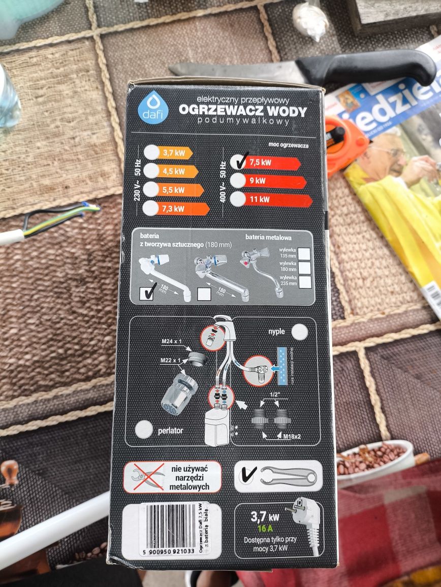 Przepływowy podgrzewacz wody Dafi 7,5 kW