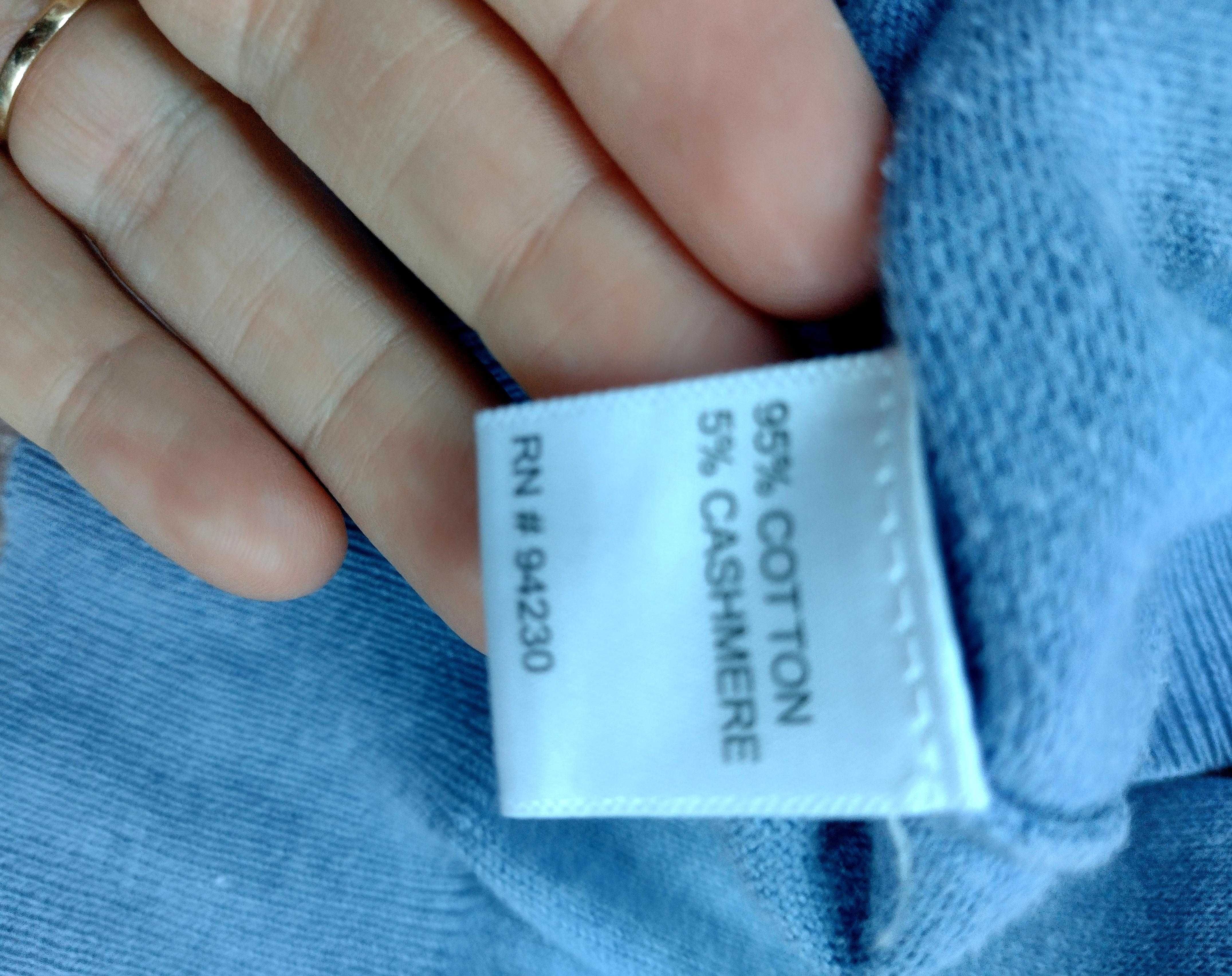 Sweter w serek bawełna kaszmirM męski damski unisex długi rękaw błekit