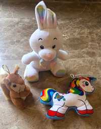 Лот из 3шт мягких игрушек: зайчик, белочка и радужная лошадка/пони