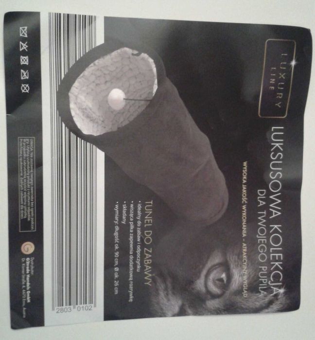 TUNEL dla kota do zabawy z piłeczką PLUSZOWY szary składany dł. 90 cm