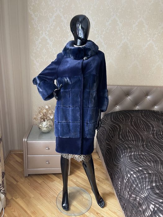 22.12 примірки Київ, норкова шуба Італія 90 см, синя, ексклюзив, 44-46