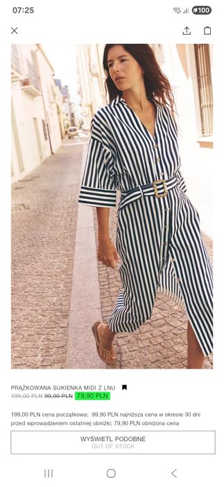 Sukienka midi Zara m 38 len linen bawełna cotton szmizjerka koszulowa