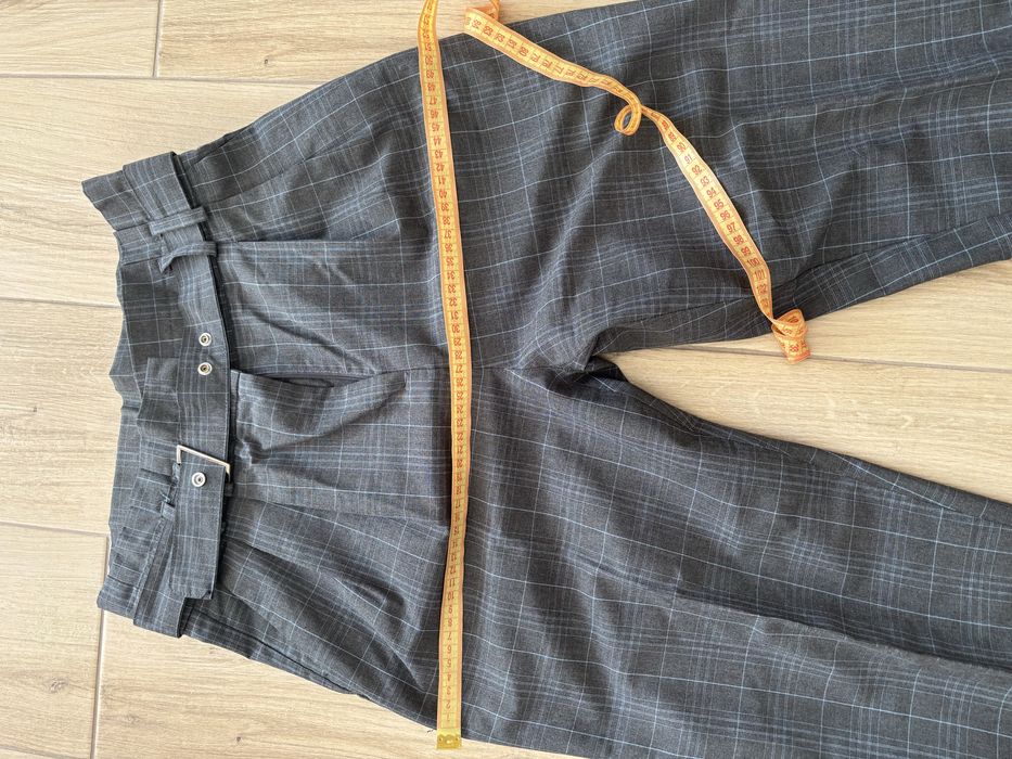 Брюки Ostin темно-сірі в клітинку, висока посадка, р. S