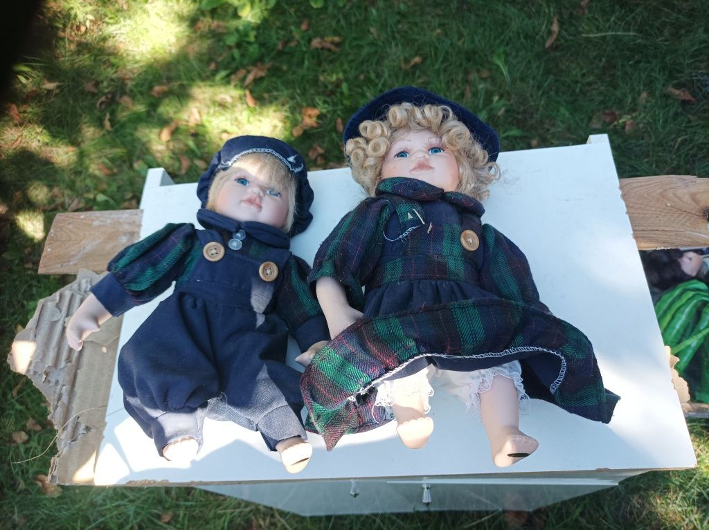 Dwie lalki porcelanowe chłopiec i dziewczynka lalki ok 28 cm