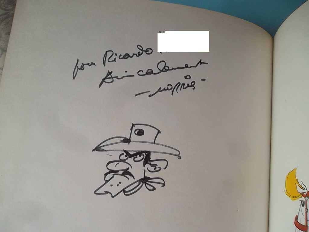 Lucky Luke com desenho original e autógrafo de MORRIS