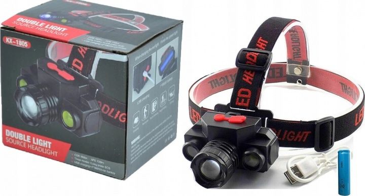 Налобный аккумуляторный фонарь с красным и белым светом сфокусировкой