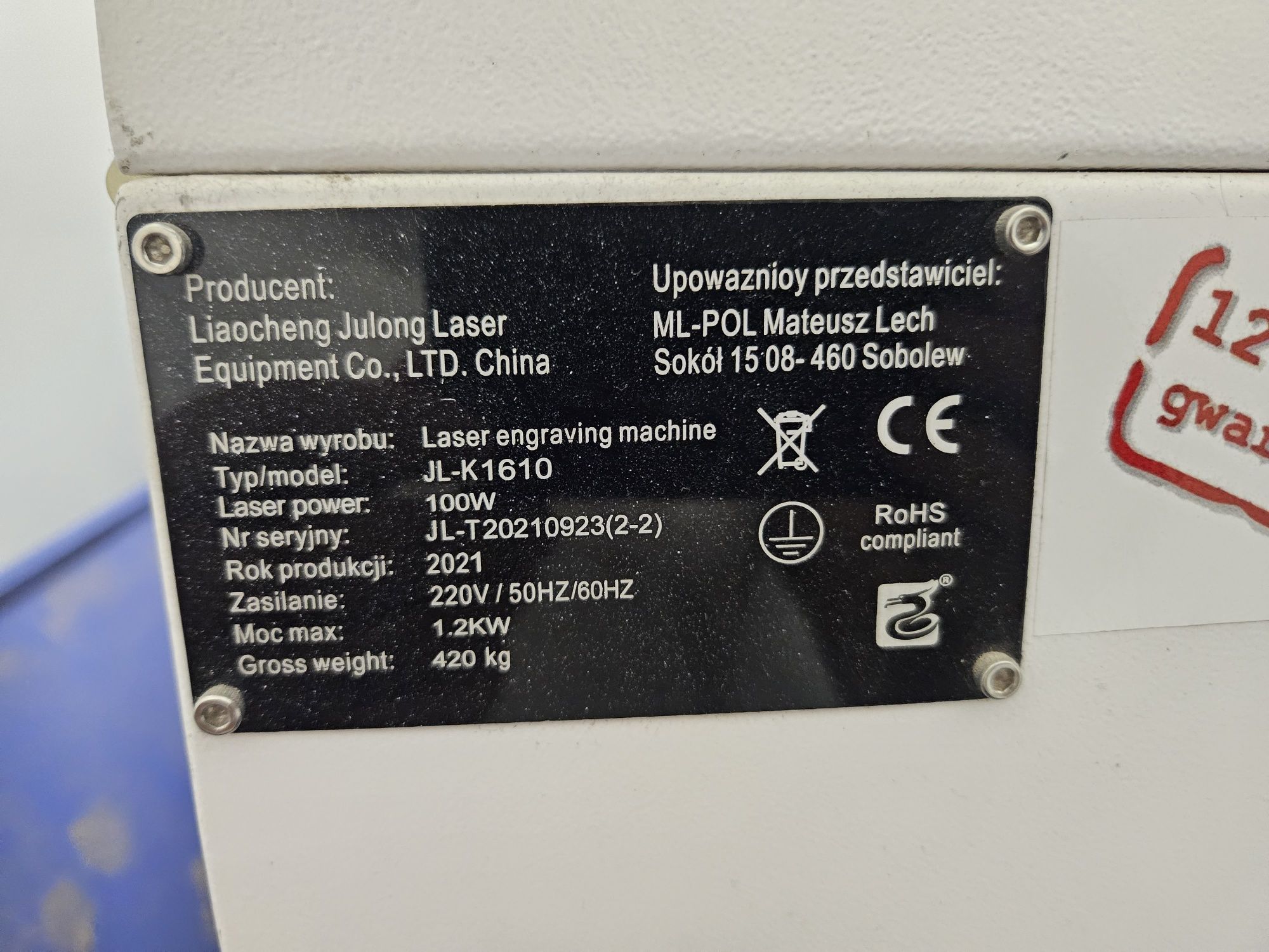 Ploter laserowy CO2 160x100cm pole rob , sprawny , gotowy do pracy