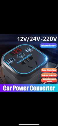 автомобильный инвертор/зарядное 12/24V-220V-200W!+ 2USB+Type C