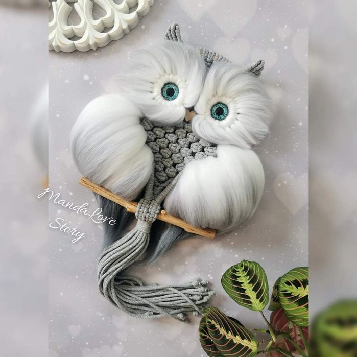 Sowa Makrama ręcznie robiona.