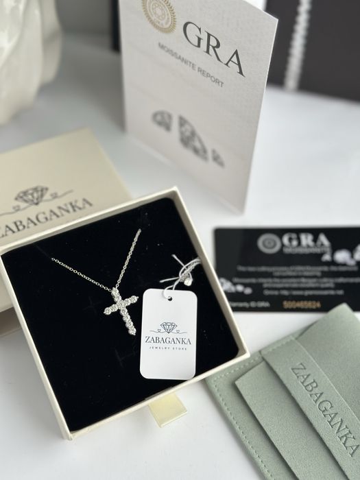 Новий Срібний хрестик під тіффані з муасанітами 3мм та ланцюжком