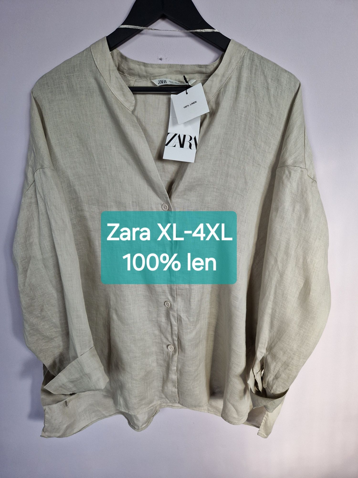 Lniana koszula, bluzka koszulowa Zara, XL-4XL