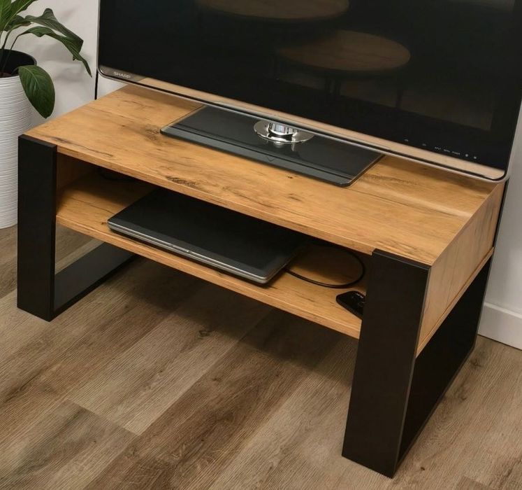 NOWY Stolik Kawowy Rtv Drewniany Dąb Loft Czarny Ława Stół