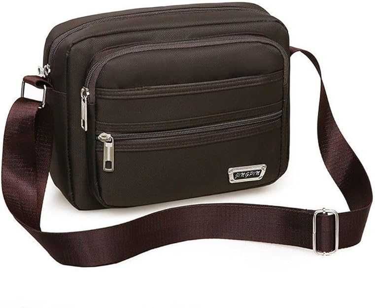 DH1 Męska Mała Torba Na Ramię Saszetka Do Pracy Dużo Kieszonek Brąz