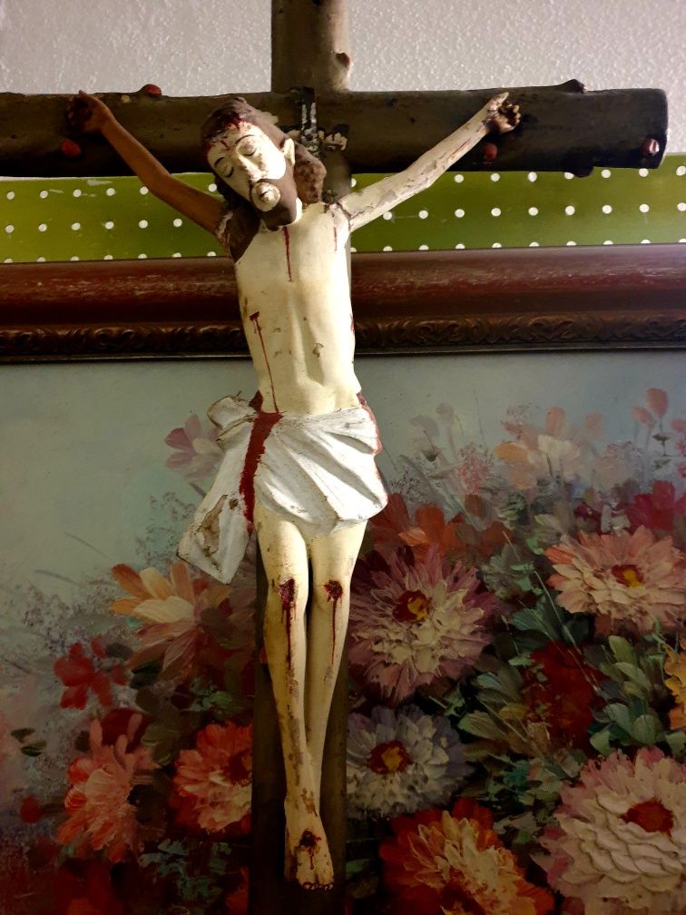 grande antigo crucifixo em madeira policromada-Sec. XIX - altura 89 cm