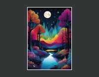 Plakat PREMIUM magiczny las w nocy do salony - 50 x70 cm