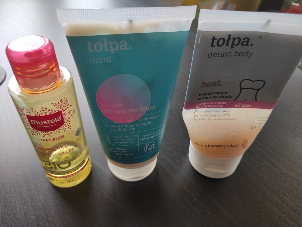 Tołpa serum liftingujące biust+wypełniające+mustela olejek na rozstępy