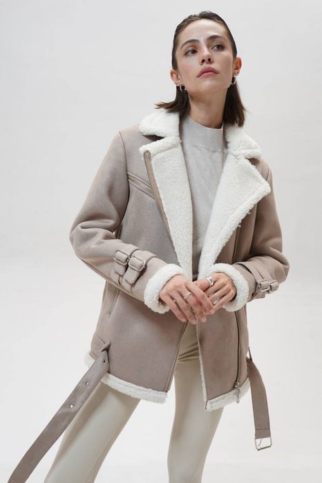 Дублянка зимова беж замша на хутрі стриженої вівці  хс с