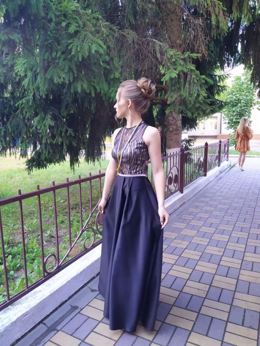 Вечірня випускна сукня, атласна чорна сукня розмір м