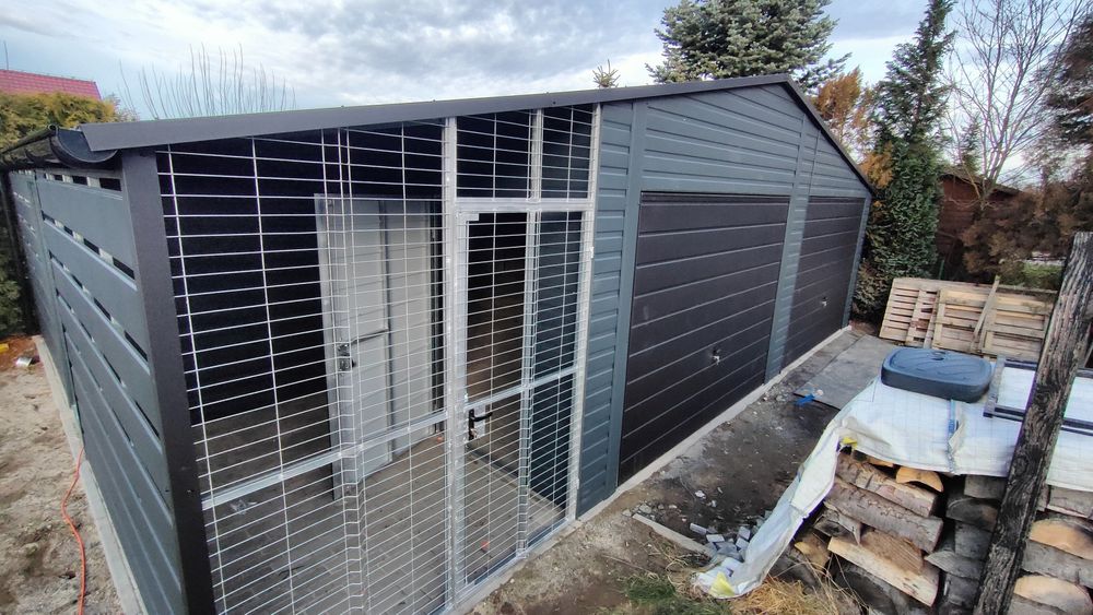 Garaż blaszany 9mx7m, nowoczesny, profile ocynkowane,kojec+drewutnia!