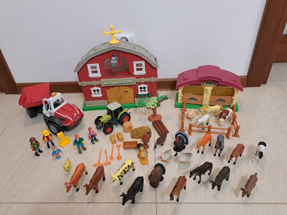 Duża farma gospodarstwo zestaw, figurki zwierząt, ciągniki, budynki