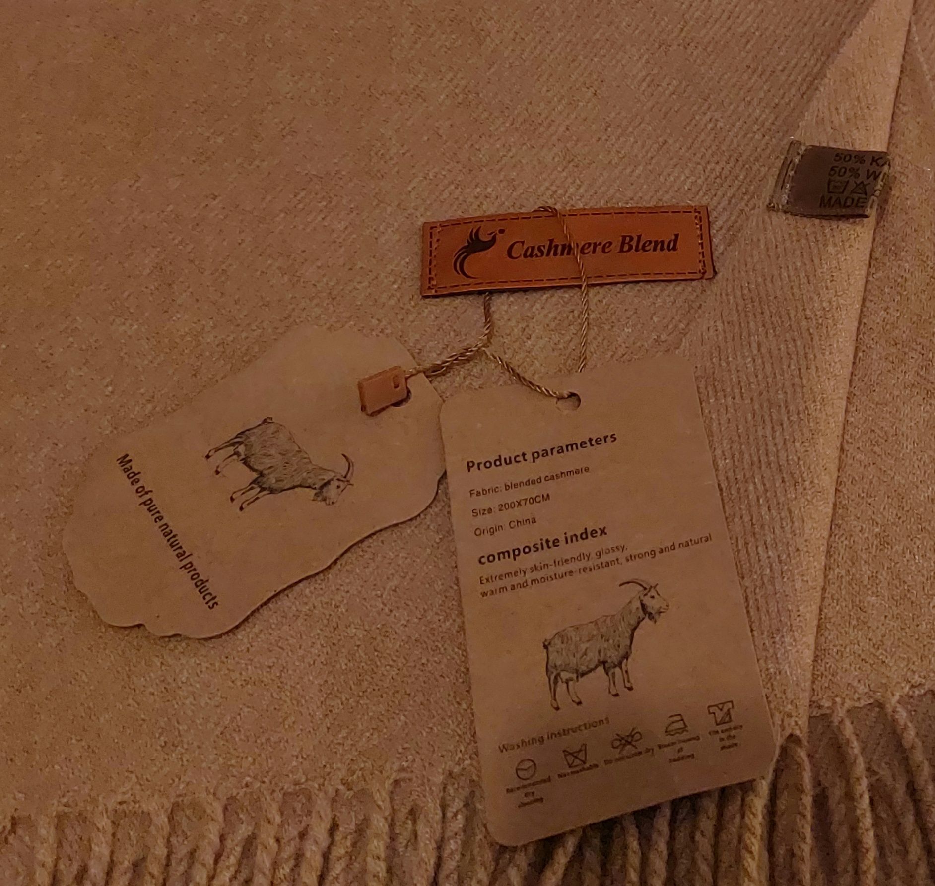 Piękny szal 50%kaszmir 50% wełna firmy Cashmere Blend r200x70 Deep cam