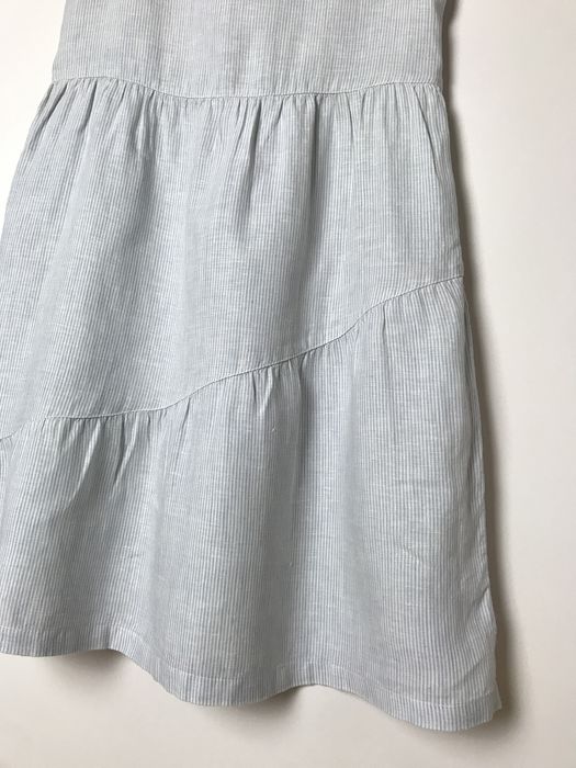 Błękitna lniana wakacyjna, letnia sukienka w białe paski Lucky Brand
