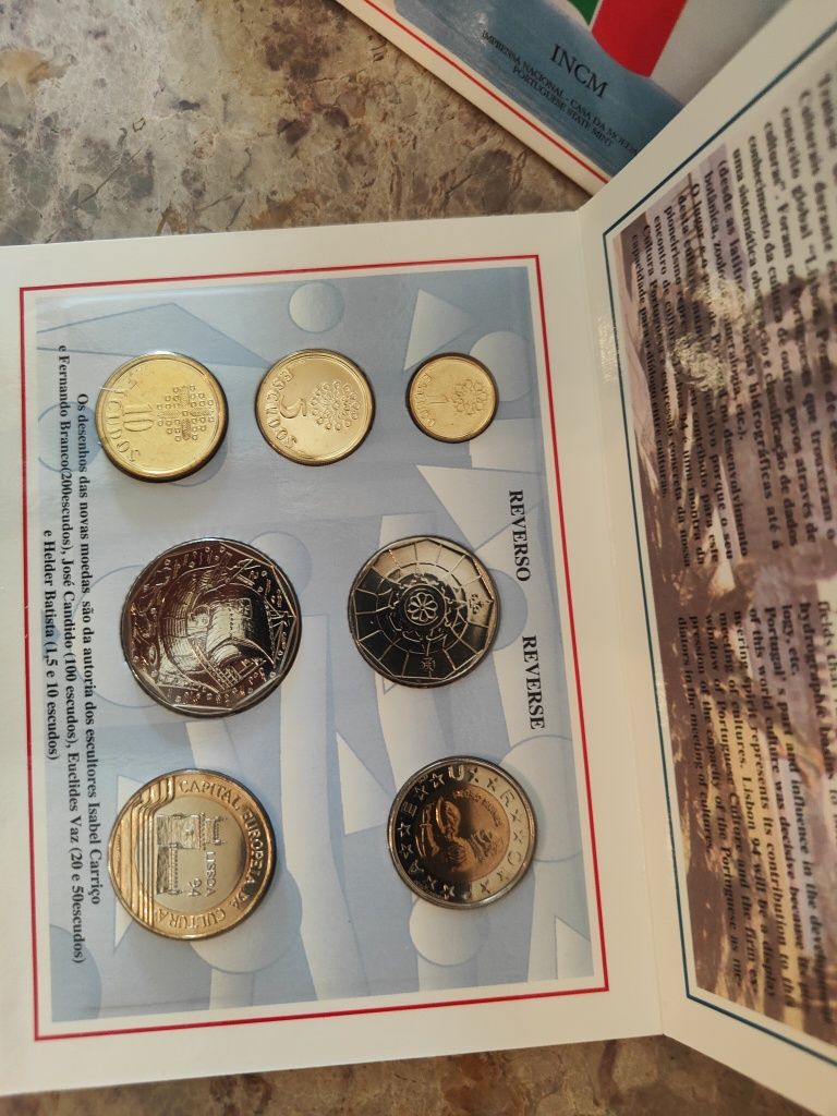 Coleção de sete moedas correntes brilhantes não circuladas 1994