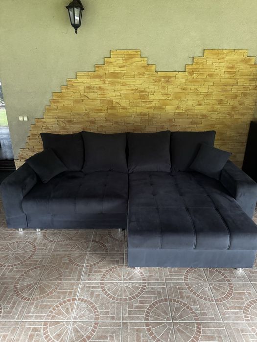 czarna kanapa narożna 247 x 165 cm