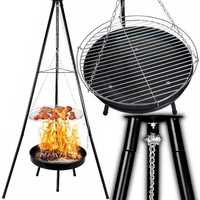 PALENISKO TRÓJNÓG GRILL OGNISKOWY wiszący duży ruszt chromowany 47 cm