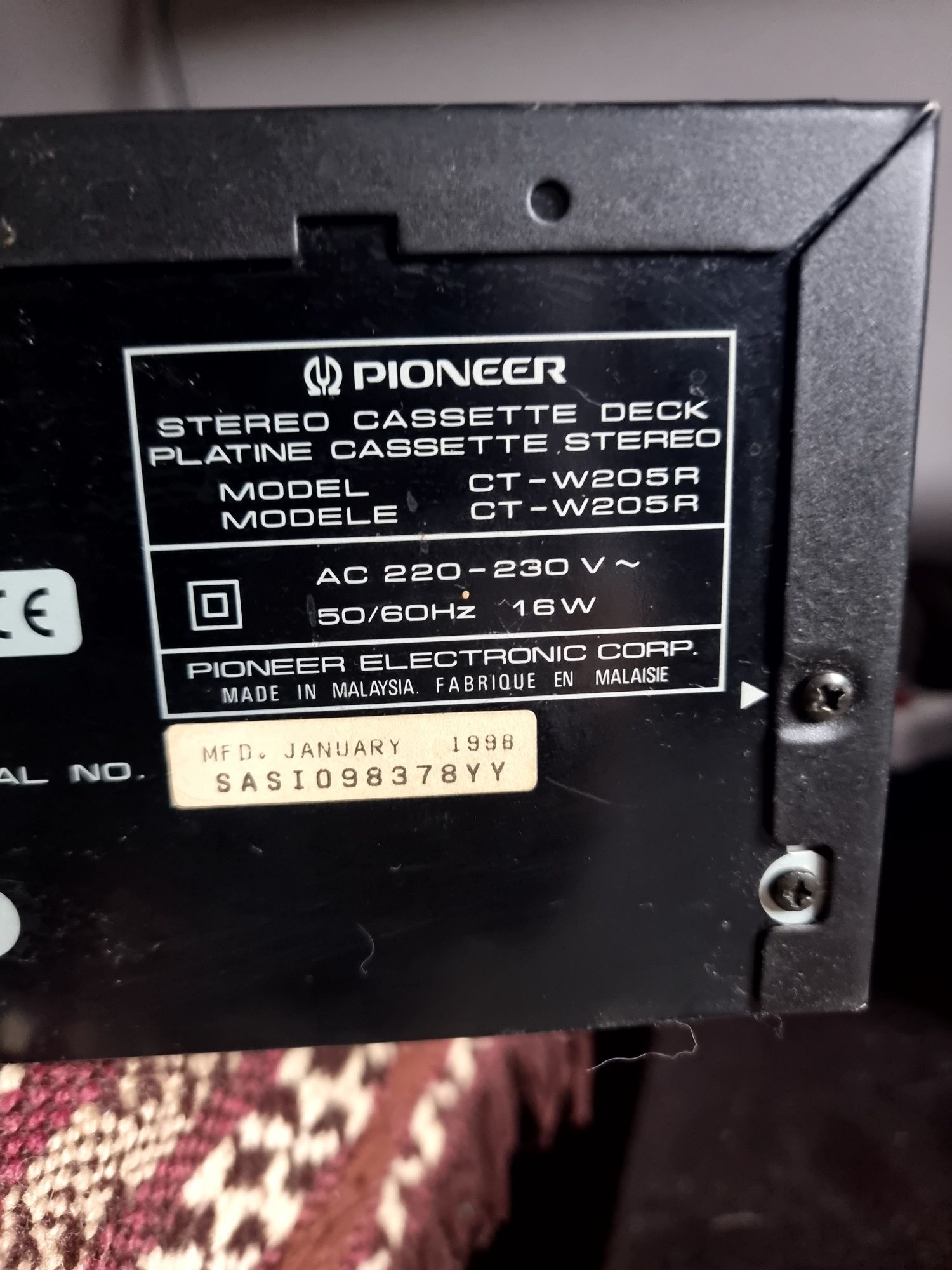 Pioneer deck 2 kasetowy ct-w205r