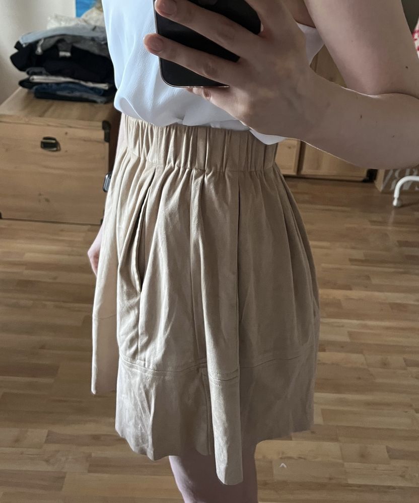 Moves spódnica zamsz skandynawski styl Zalando S 36 nude beżowa