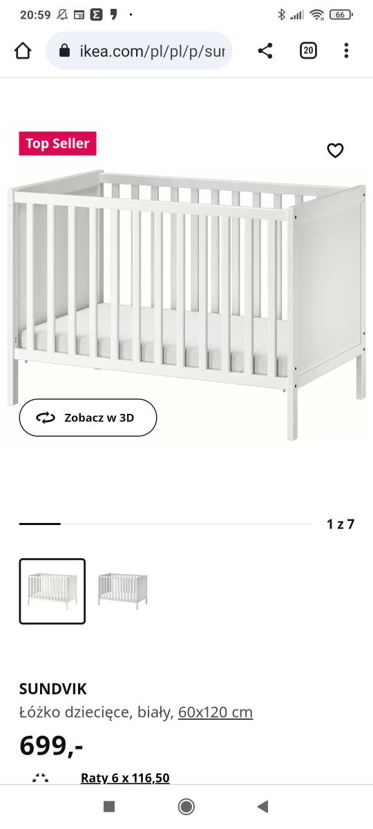 Łóżeczko Ikea Sundvik + materac sprężynowy Jättetrött + gratis