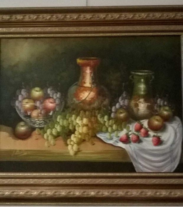 Quadro a óleo sobre tela, de natureza morta